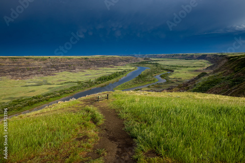 The Red Deer River Valley at Drumheller in Alberta Canada photo
