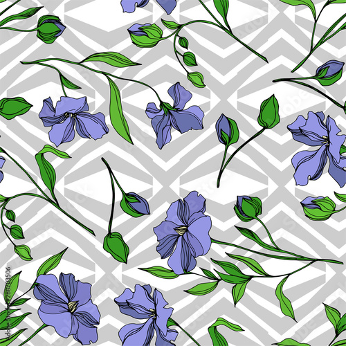 Vector Flax floral botanical flowers. Black and white engraved ink art. Seamless background pattern. © LIGHTFIELD STUDIOS