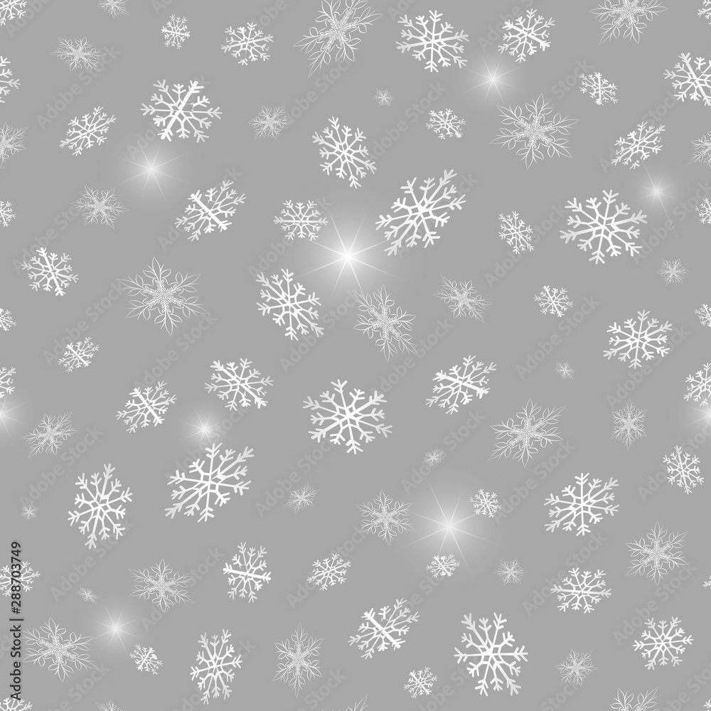 Winter seamless pattern with snowflakes, sparkles.