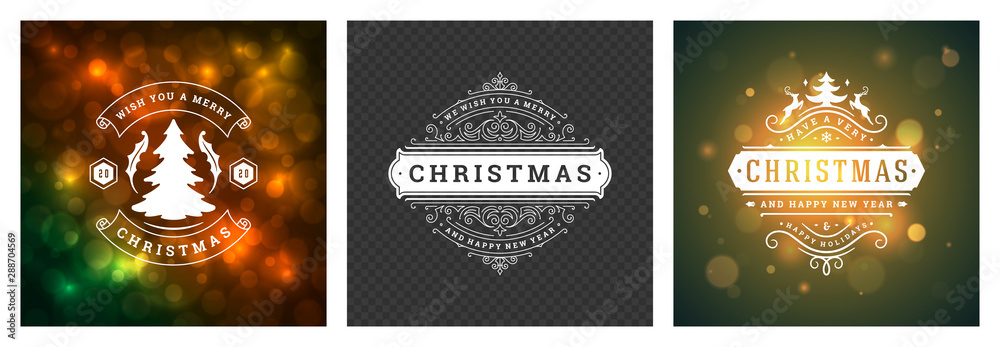 Christmas photo overlays vintage typographic design ornate decoration symbols with holidays wishes vector illustration