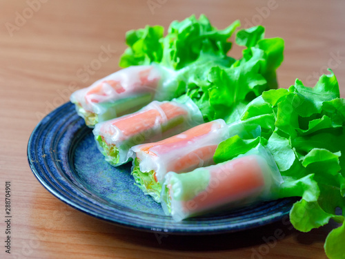 Salad roll with vegetable and crab Sticks look healthy and clean food