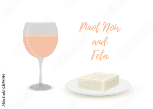Vector cartoon pinot noir, pink wine with feta