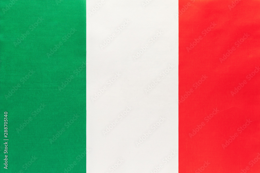 Italy national fabric flag, textile background. Symbol of international world European country.