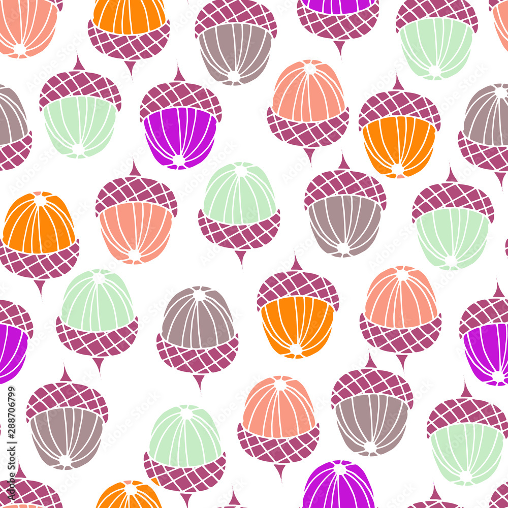 seamless vector pattern repeat of hand-drawn acorn motifs