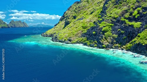 Aerial view of beautiful lagoons and limestone cliffs of El Nido, Palawan, Philippines