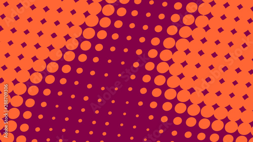Orange and crimson retro pop art background with halftone dots design