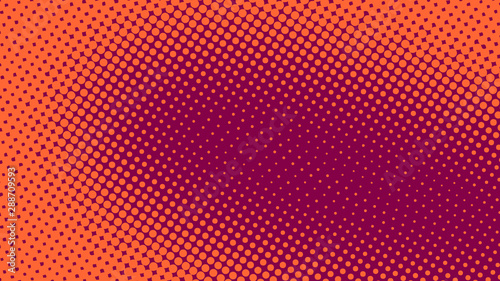 Orange and scarlet retro pop art background with halftone dots