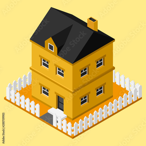 Isometric two story house flat vector icon. Real estate symbol. Home colorful illustration.