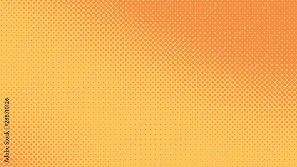 Fototapeta premium Orange pop art background in retro comic style with halftone dots, vector illustration of backdrop with isolated dots
