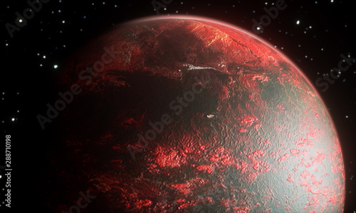 3d render of abstract old planet in process of explosion on black background