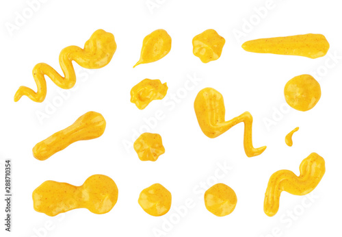 Set of drips of sauces of different shapes on a white background