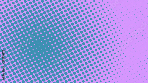 Blue and violet pop art background in retro comic style with halftone dots design isolated