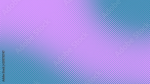 Blue and violet retro comic pop art background with halftone dots design, vector illustration template
