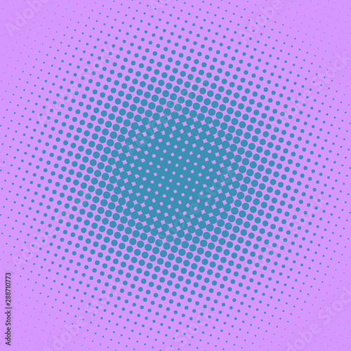 Blue and violet pop art background with dots design, abstract vector illustration in retro comics style