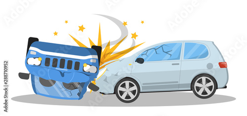 Car accident. Broken automobile on the road