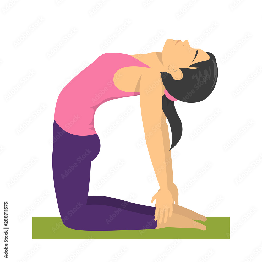 Camel Pose / Ustrasana Yoga Pose. Young Woman Practicing Yoga / Exercise.  Woman Workout Fitness, Aerobic and Exercises Stock Vector - Illustration of  girl, meditate: 188694928