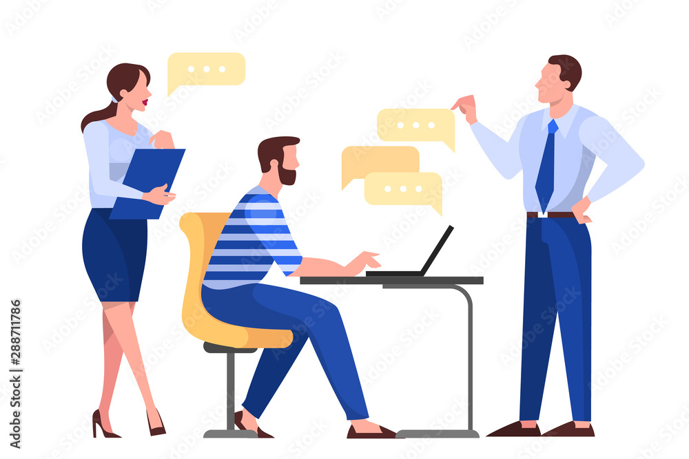 Obraz premium Discussion and brainstorming in team concept illustration