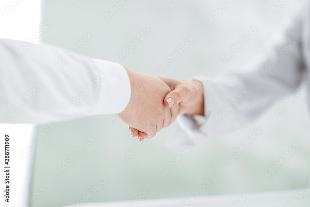 handshake Manager and client on a background of bright office handshake Manager and client on a background of bright office