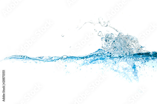 Clear water waves. Water wave and air bubbles isolated over white background. Blue water wave abstract background isolated on white