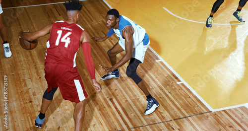 Professional basketball player in action on a sports arena
