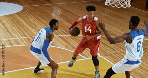 Professional basketball player in action on a sports arena