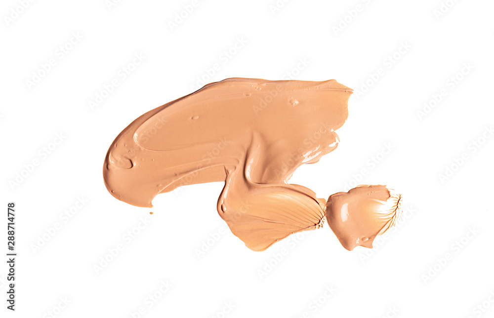 Naklejka premium Gently beige smear of makeup creamy foundation isolated on white background.