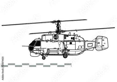 Kamov Ka-27 Helix. Outline vector drawing