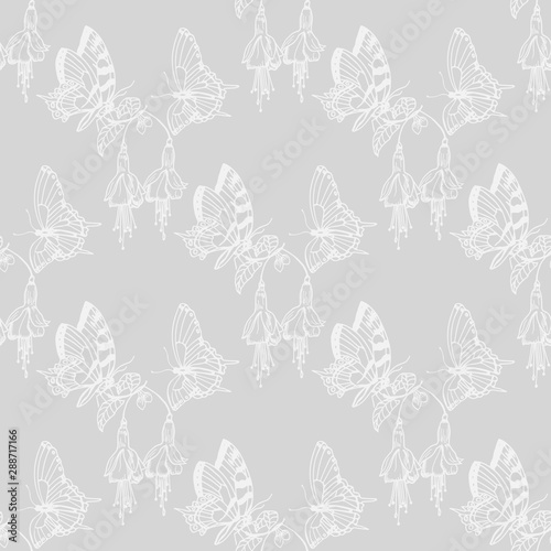 Wallpaper Mural seamless pattern with flowers and butterflies Torontodigital.ca