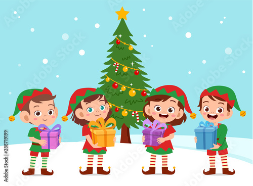 happy kids carry gift christmas