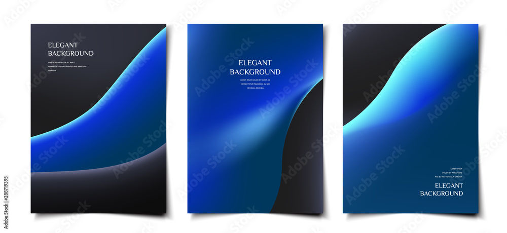 Fototapeta premium Set of Blue elegant smooth abstract fluid shape cover, poster, wallpaper design template