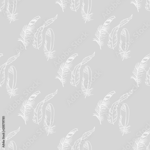 Schilderij op canvas Mockingjay feather seamless pattern hand drawn sketch
