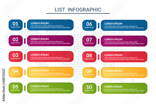 list infographic design with world map background. business infographic concept for presentations, banner, workflow layout, process diagram, flow chart and how it work