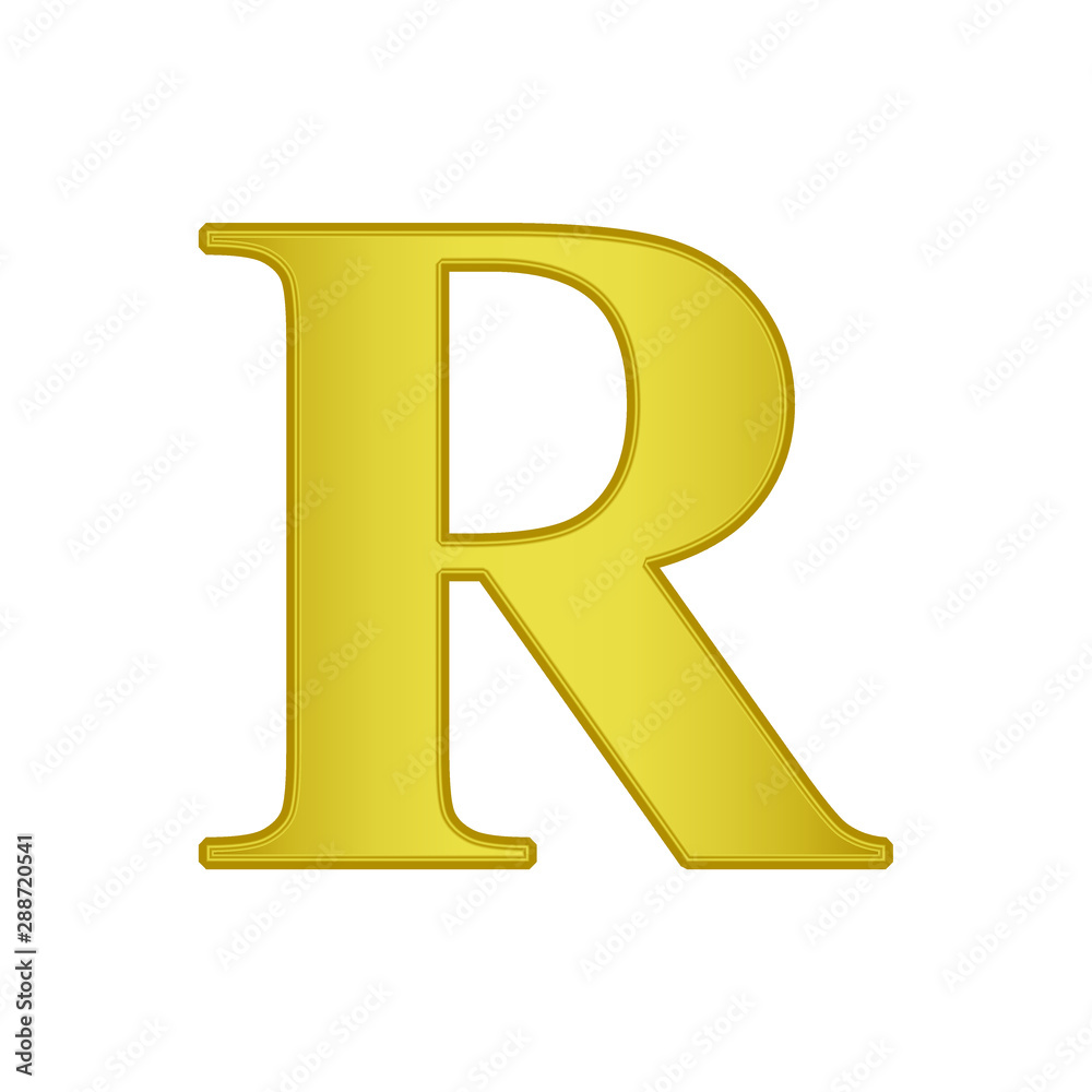 Gold letter R Golden alphabet.  Beautiful capital letters.