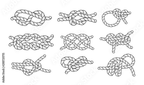 Sea knots and loops set. Marine rope and nautical knot  cord borders  nautical loop vector illustration on white background isolated