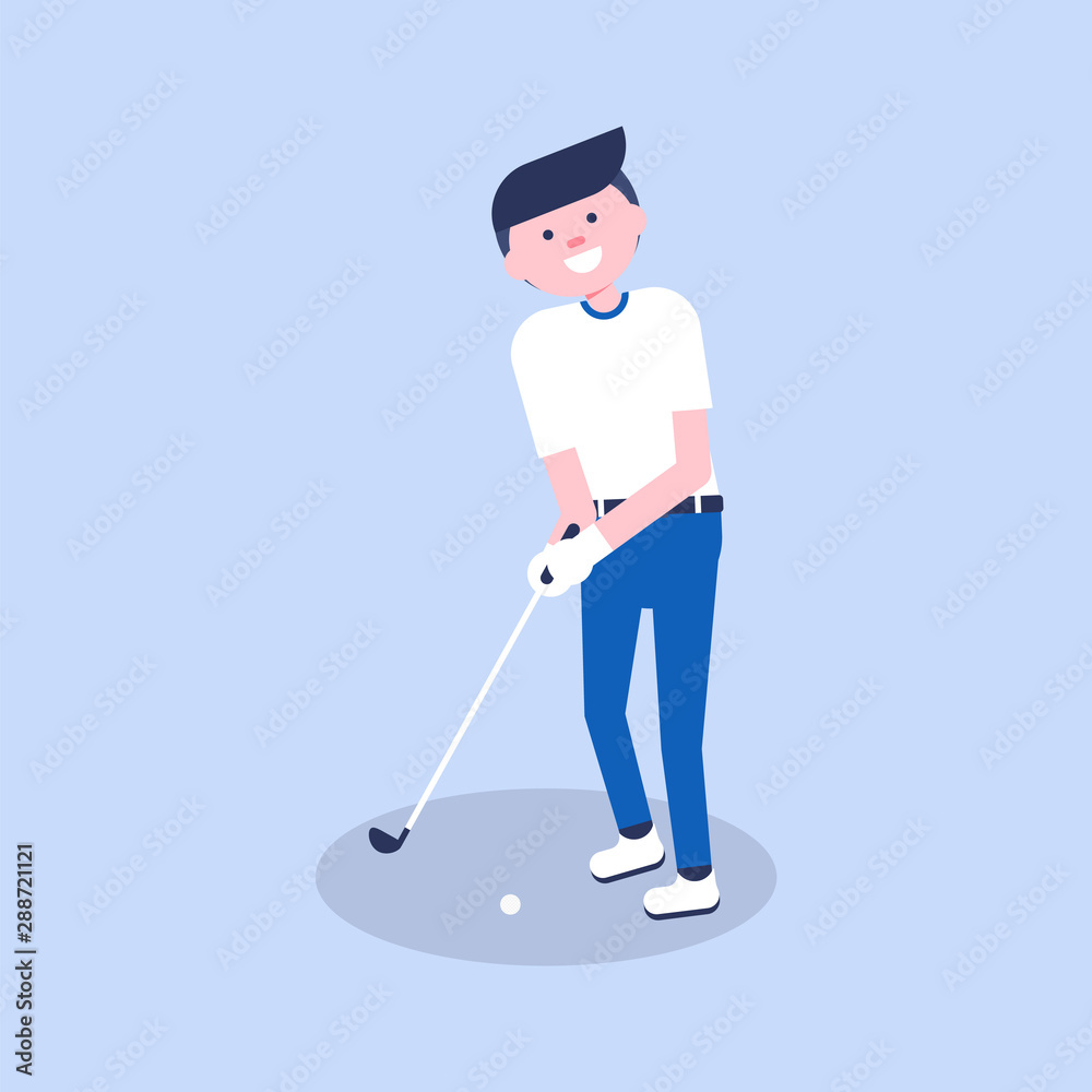Golf cartoon player in modern flat style