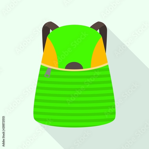 Kid green backpack icon. Flat illustration of kid green backpack vector icon for web design