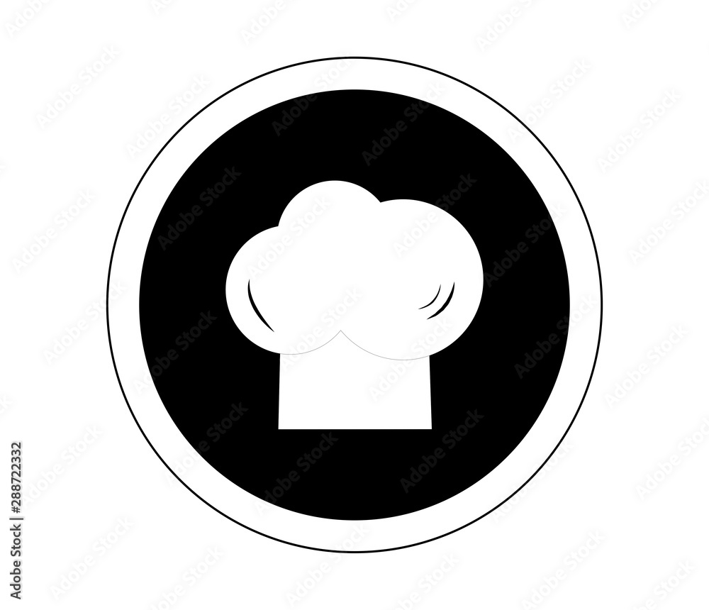 Chef Hat Icon On Black Circle - Isolated On White Background. Vector Illustration For Cook, Chef Symbol, Kitchen Sign, Bar And Hat Logo. Master Chef Icon For Bistro, Cook Element And Label Chef Hat Icon On Black Circle - Isolated On White Background. Vector Illustration For Cook, Chef Symbol, Kitchen Sign, Bar And Hat Logo. Master Chef Icon For Bistro, Cook Element And Label
