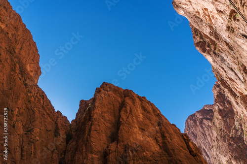Todra Gorges, Morocco, Africa. Amazing high Rock cliffs against deep blue sky