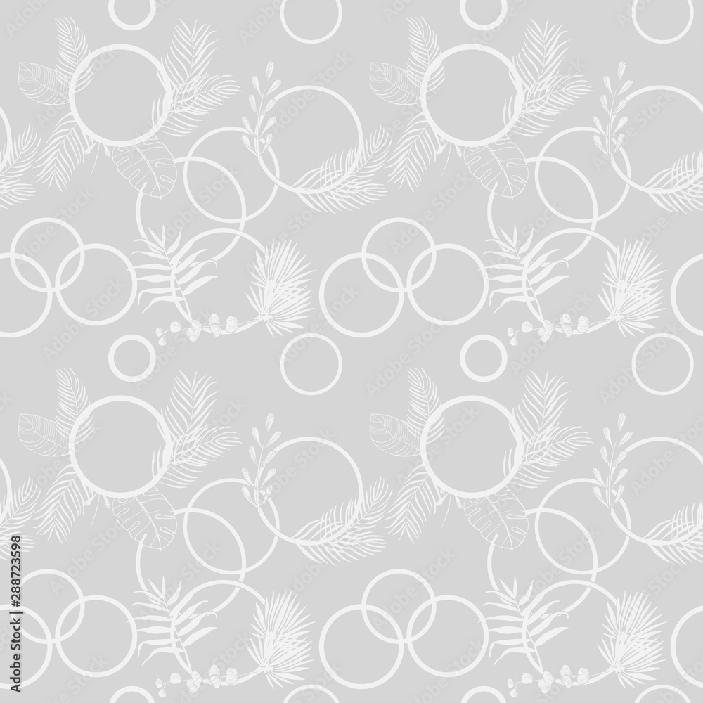 Fototapeta premium tropical palm leaves and circles seamless floral pattern