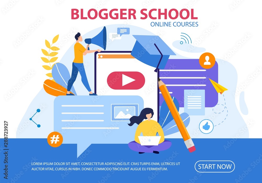 Prompt Poster Blogger School Online Courses Flat. Prompt Poster Blogger School Online Courses Flat.