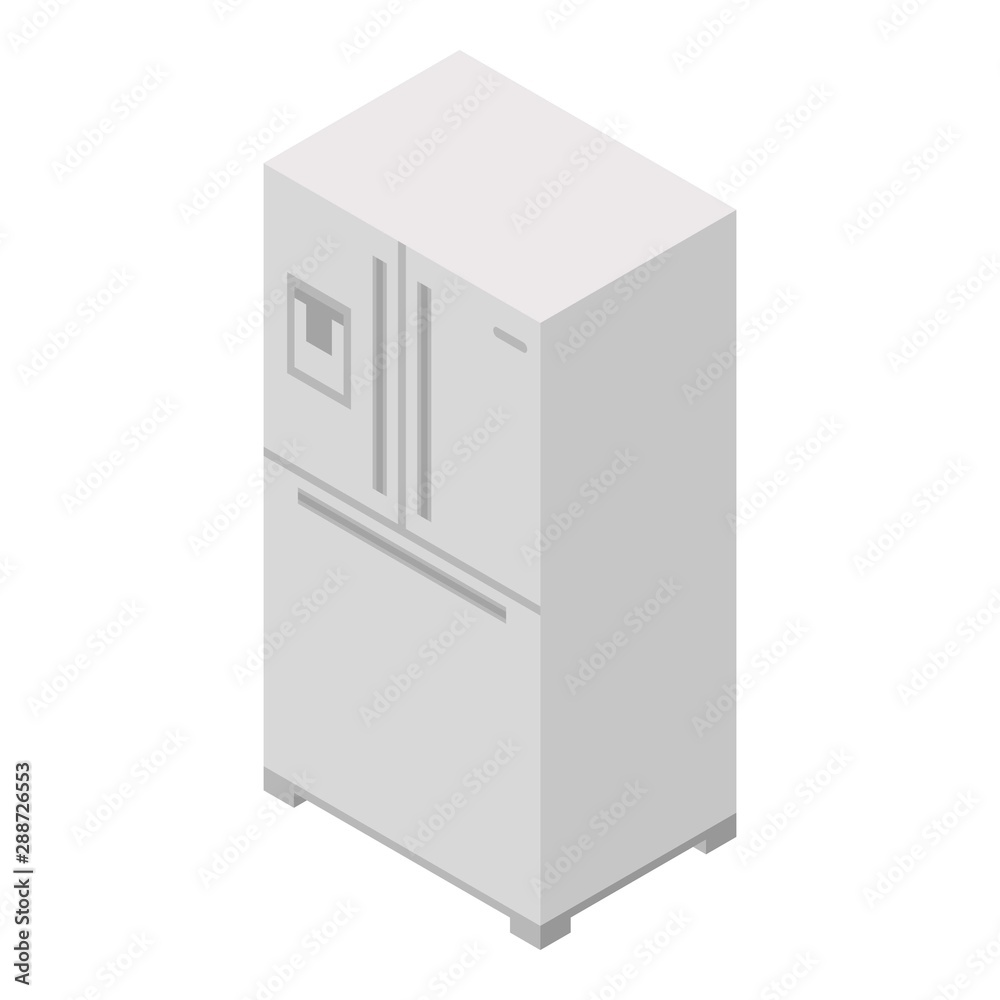 Metal fridge icon. Isometric of metal fridge vector icon for web design isolated on white background Metal fridge icon. Isometric of metal fridge vector icon for web design isolated on white background