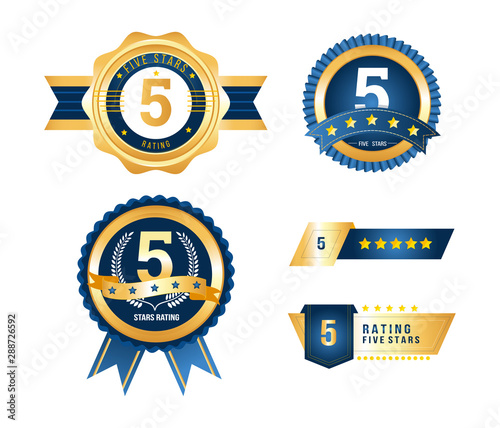 Luxury gold badges quality labels premium set of 5 stars rating