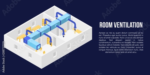 Room ventilation concept banner. Isometric illustration of room ventilation vector concept banner for web design