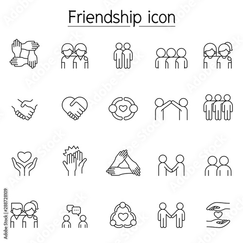 Friendship icon set in thin line style
