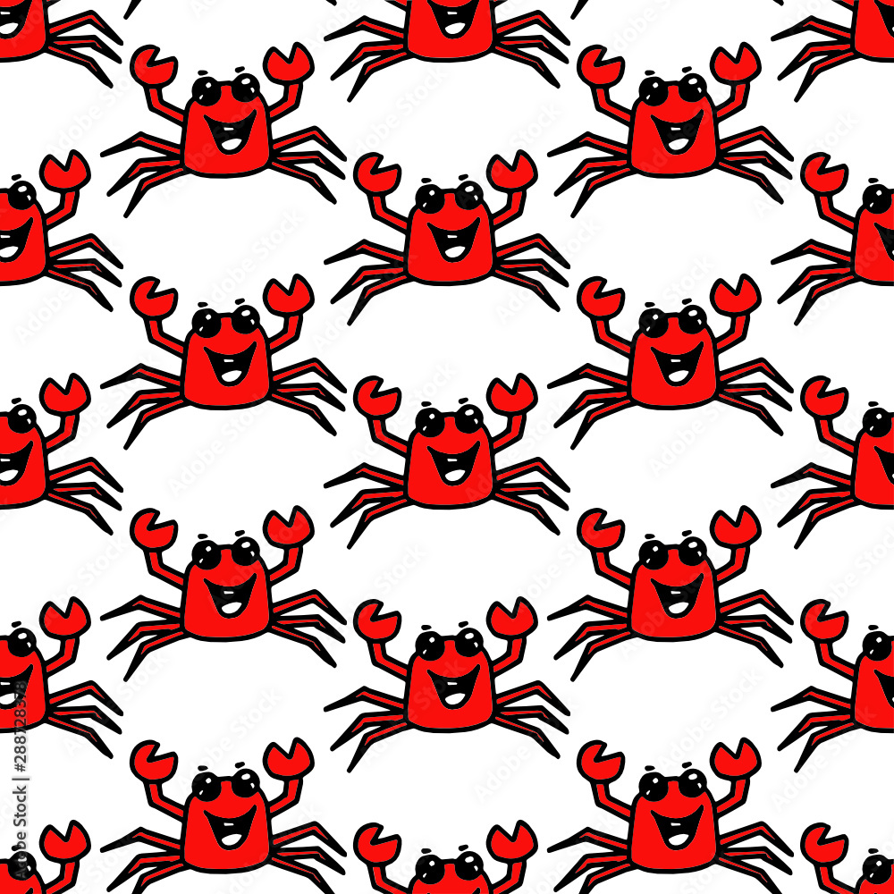 cartoon red crab on white background seamless pattern vector WITH PLANT ...