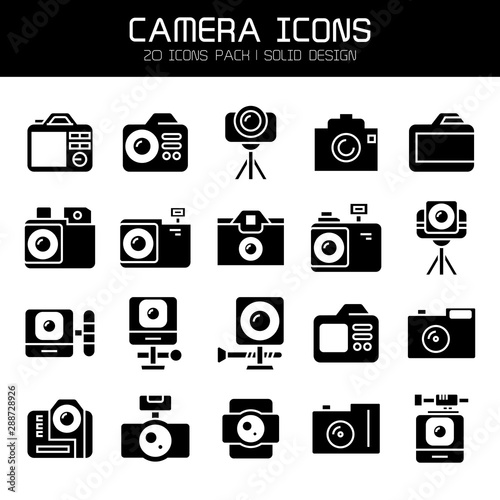 camera, video and action camera icons set