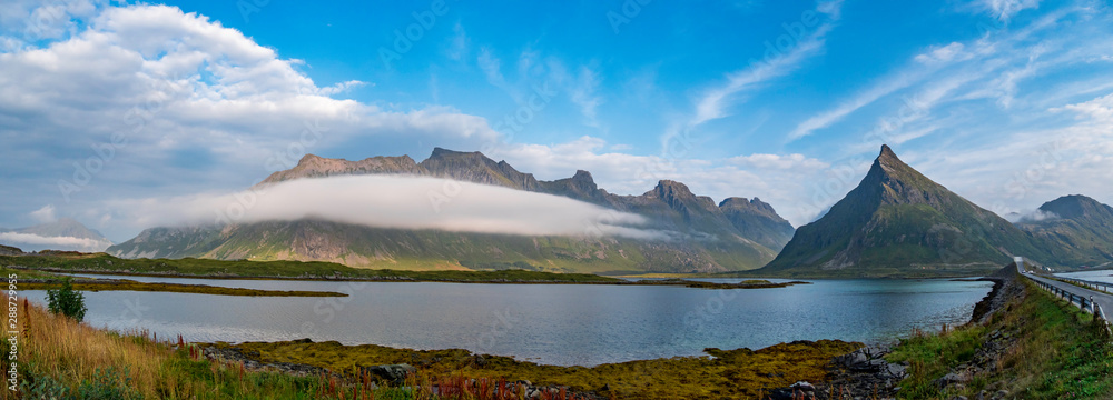 Dramatic landscape on E10 highway in Lofoten, North Norway