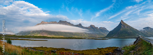 Obraz na płótnie Dramatic landscape on E10 highway in Lofoten, North Norway w salonie