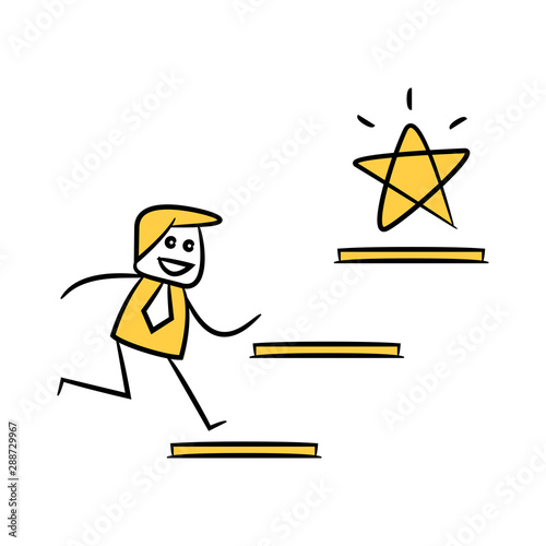 businessman run up to star yellow stick figure design