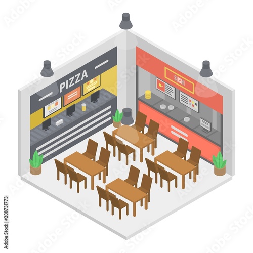 Fast food restaurant room icon. Isometric of fast food restaurant room vector icon for web design isolated on white background
